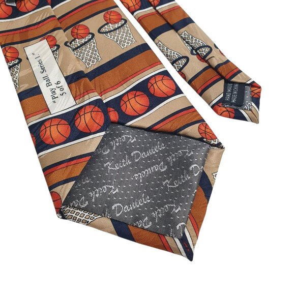 Keith Daniels Basketball Themed Silk Tie Designer Sports Dad Gift Play Ball - Picture 5 of 5